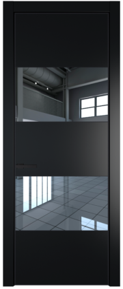 Фото двери Профильдорс (Profildors) 22PA цвет - Блэк стекло - Зеркало профиль - Черный матовый RAL9005 вставка -